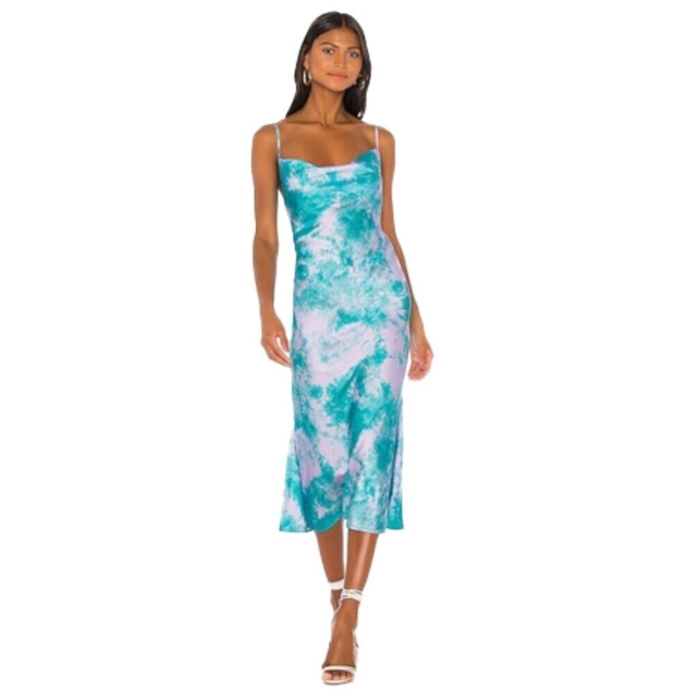 🆕 🔥 REVOLVE PRIVACY PLEASE Sabrina Midi Dress Lilac & Turquoise Tie-Dye Midi